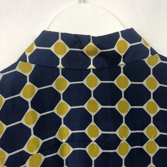 Brooks Brothers Silk Navy and Gold Geometric Dress - Picture 16 of 16